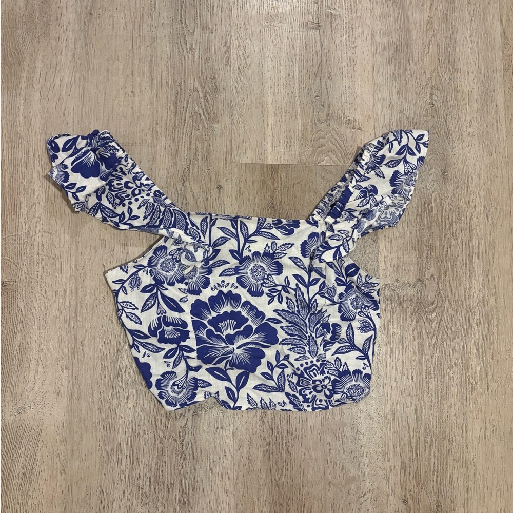 Rachel Zoe Blue Floral Crop Top